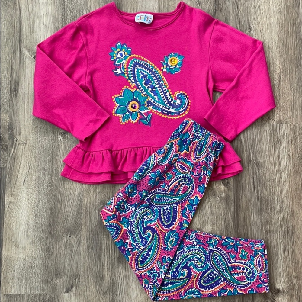 Vintage Tulip Girls 6X Top & Bottom Set EUC